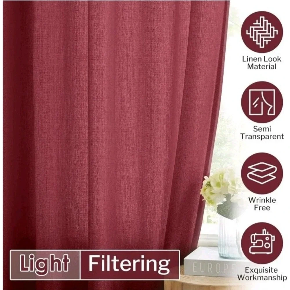 Melodieux Burgundy Semi Sheer Curtains 84 Inches Long Light Filtering